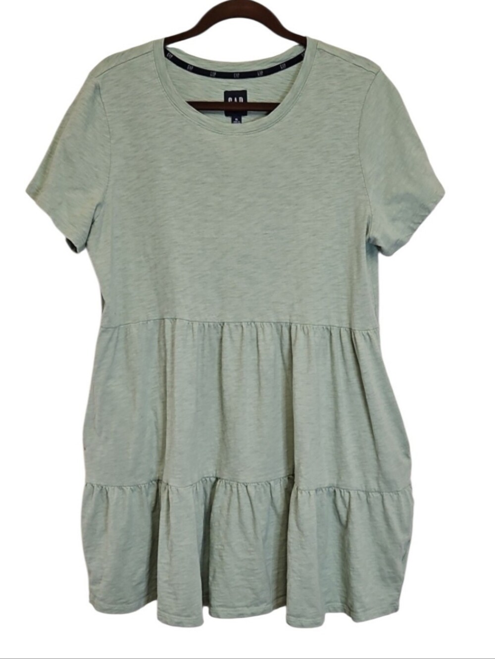 Gap Womens Sage Green Tiered Short-Sleeve Dress, 100% Cotton, Size XL
